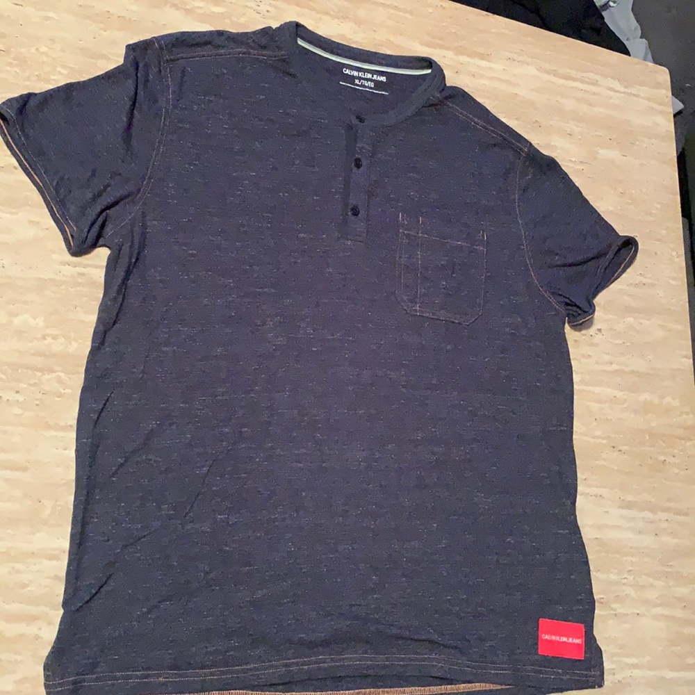 Calvin Klein Jeans - S/S Henley T-Shirt - Blue- XL